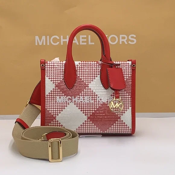 Michael Kors Mirella Extra-Small Logo Crossbody XBODY Shopper Bag Bright Red NWT - Picture 2 of 16